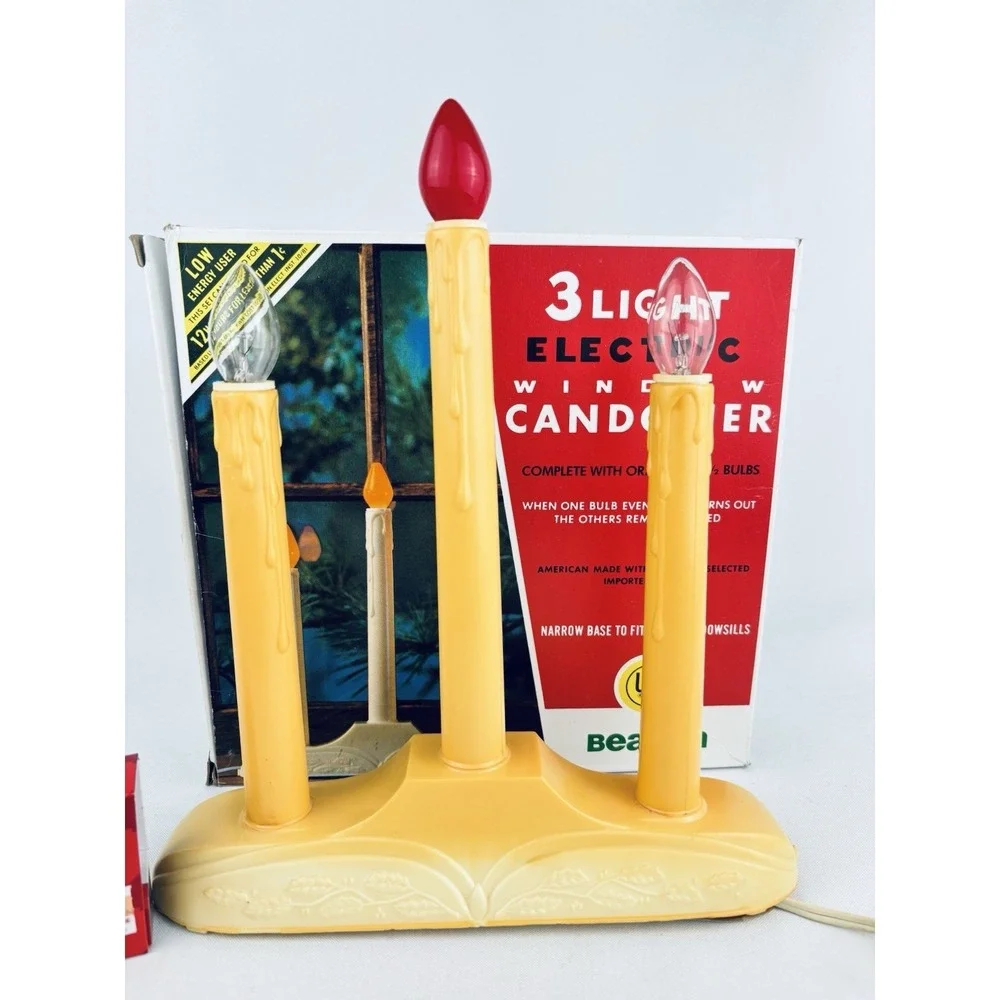 Vintage Beacon 3 Light Electric Window Candolier Candle Christmas Original‎ Box